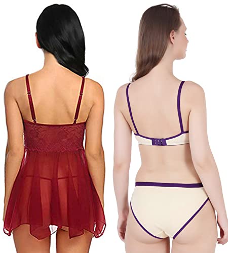 Image of Love Maker Babydoll Lingerie Bra Panty Set Undergarments for Women Honeymoon Nighties Small to 3XL