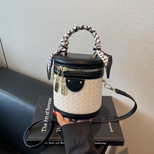 Woven Crossbody Bags for Women Weave Bucket Cylinder Purses Small Shoulder Vegan Leather Mini Top Handle Handbag (Black) by SYHTBYOH - Used condition - Image 5