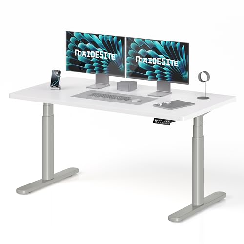 MAIDeSITe Höhenverstellbarer Schreibtisch, 140x70cm Ovaler Höhenverstellbar Stehtisch Elektrisch, Energieeffizient‌ Flüsterleiser Dualmotor Tragl