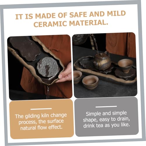 Toyvian Ceramic Tea Tray with Elegant Lotus Design for Kung Fu Tea Ceremony - Compact Zen Style Drying Mat with Water Reservoir for Two Persons - Image 5