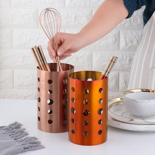 TUPMFG Stainless Steel Kitchen Utensil Holder Chopstick Cutlery Holder kitchen Cutlery Drainer Organiser Stand for Forks, Spoons, Knives, Kitchenware Storage - 10 x 17cm (Rose Gold) - Image 8