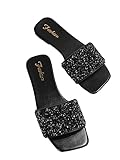 GORGLITTER Glitter Sandals Sparkly Sandals Casual Rhinestone Slides Bling Open Toe Sandals Black 7