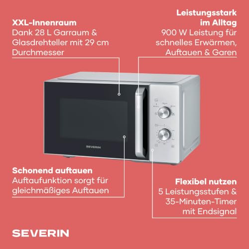 Severin Solo-Mikrowelle, 28 L, 900 W, 5 Leistungsstufen, Drehteller, 900 W – Ansicht 3