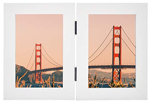 Frametory, 4X6 Double Picture Frame Hinged 2 Photos Frame Collage, Desk Picture Frame With Glass, Side By Side Frame Vertical (White, 1 Pack) #TOP4