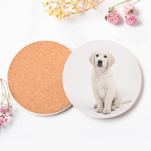 Sous-verre ronds en céramique chiot labrador blanc déco table - 4