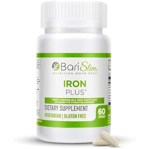 BariSlim Iron Plus Capsules - Formulated for Patients After Weight Loss Surgery Including Gastric Bypass & Gastric Sleeve – Easy Digestion & Comprehensive Health Support | 2 Month Supply (60 Servings) Cover