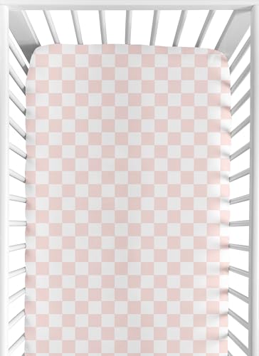 Sweet Jojo Designs Fitted Baby Crib Sheets (Pink Gingham Checkered) for Girls, Infant Nursery, Toddler Room - Standard Size (Neutral, Plaid, Vintage,...
