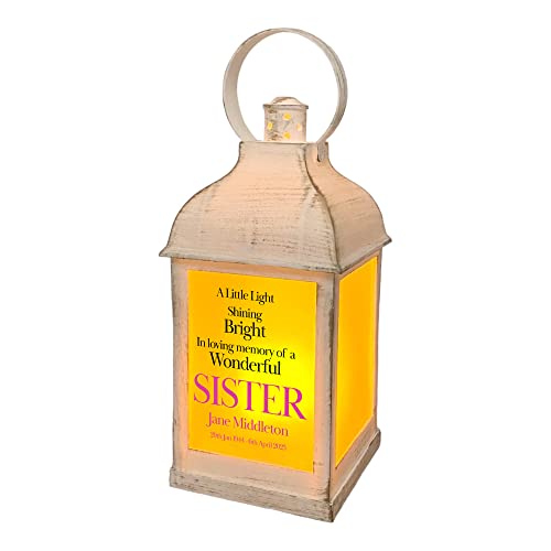 Personalised Sister In Loving Memory Graveside Lantern Gift With Flame Effect