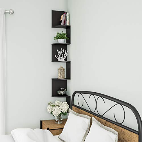Lavish Home (Black Floating Corner Shelf-5 Tier Wall Shelves With Hidden Brackets To Display Décor, Books, Photos, More-Hardware Included, 11" X 8" X 48.5" #TOP6