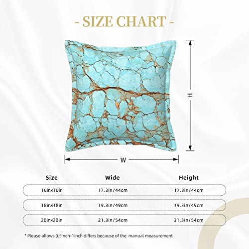 Housse de coussin turquoise effet marbre rustique en cuir chic 50x50