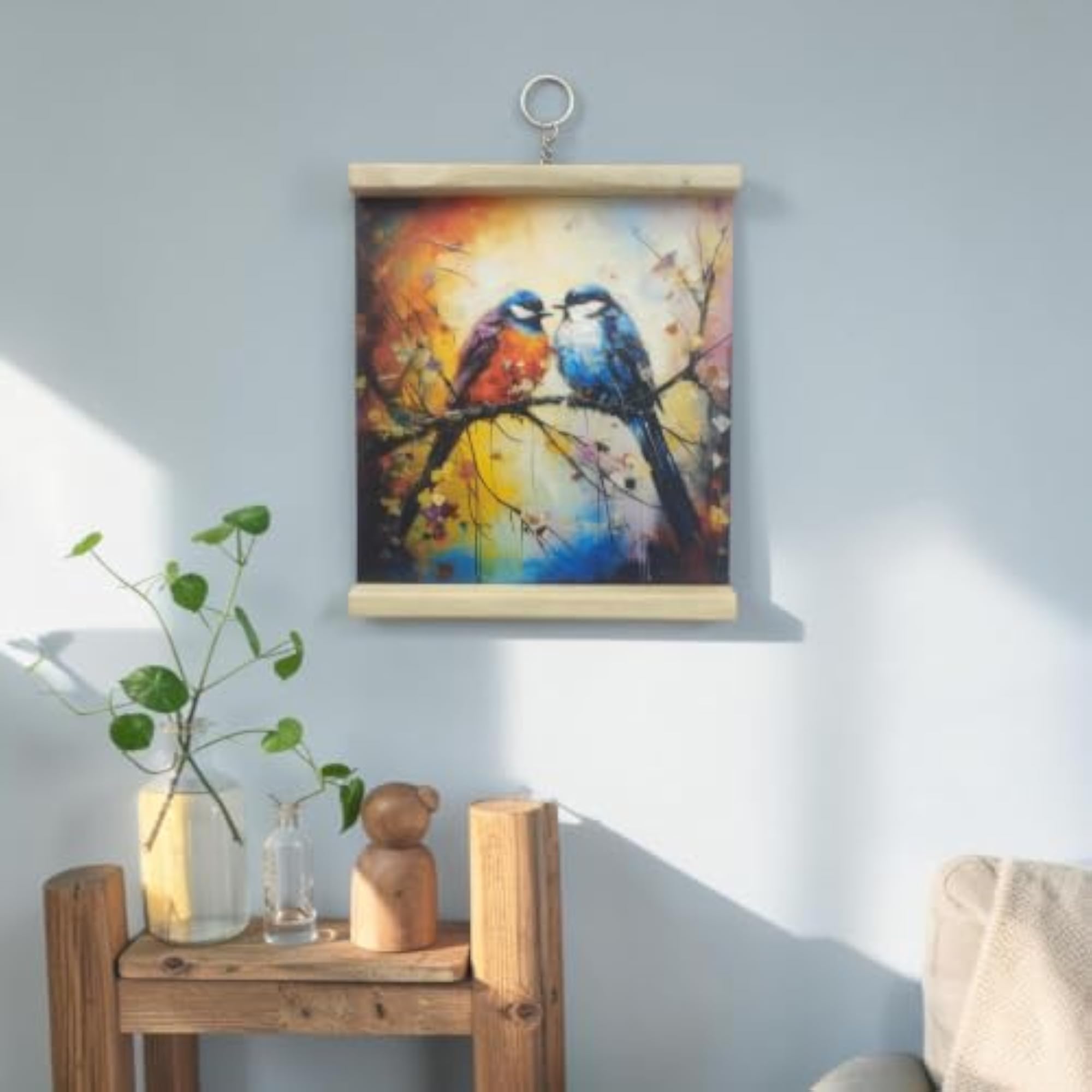 Framed Two Birds Keychain Painting for Home Decor