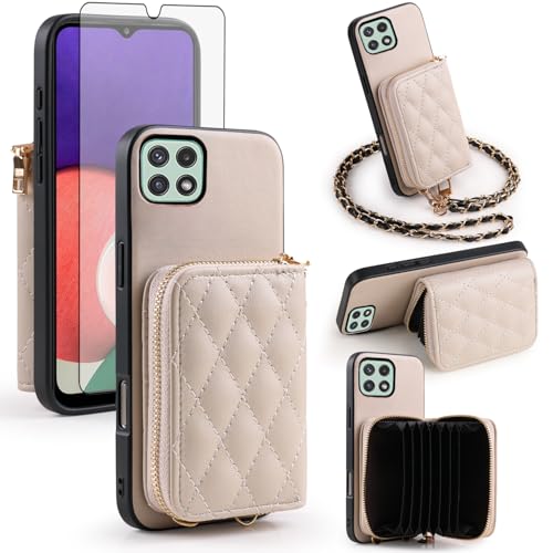 Étui portefeuille Samsung A22 5G porte-cartes fermeture éclair avec protection verre