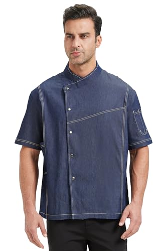 Nanxson Płaszcz szefa kuchni kurtka dżinsowa odzież męska z długim rękawem restauracja kuchnia gotowanie mundur szefa kuchni CFM0086, Blueshortsleeve, L