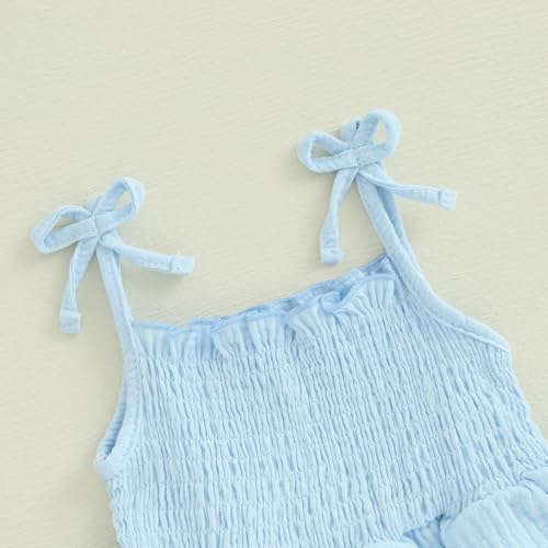 Toddler Girls Summer Clothes Tie-Up Smocked Camisole Ruffle T Shirt Top Shorts Clothing Set Beach Essential4