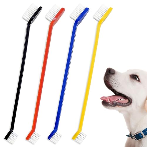4pcsSpazzolino per cane, Spazzolino a doppia testa con manico lungo, pulizia denti cane