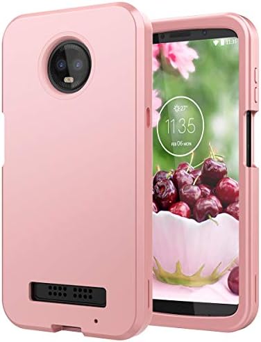 Motorola Moto Z3 Play Case, WeLoveCase Moto Z3 Case 3 in 1 Hybrid Heavy Duty Shockproof Armor Hard PC Cover TPU Bumper Three Layer Full Protective Phone Case for Motorola Moto Z3 Play Rose Gold