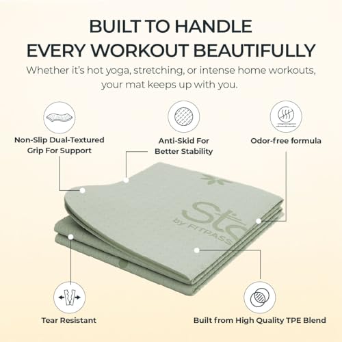 Image of Stoga Origami Foldable 6mm Yoga Mat | Non-Slip | Mat for Men & Women | Lightweight, Sweat-Resistant, Eco-Friendly TPE Mats with Carry Strap | Best Yoga Mat for Home, Travel & Gym (Green)