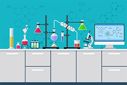 BELECO Chemical Science Birthday Party Backdrop 9x6ft Fabric Cartoon Chemistry Lab Equipment Science Research Background for Kids Science Party Decorations Mad Scientist Party Banner Photo Props by BELECO - Used condition - US$19.31