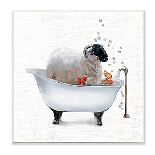 Image of 'Fluffy County Goat in Bathtub Soap Bubbles'| Wall Plaque Art | Stupell Industries | 12 x 12 Inches, Easy to Hang and Sturdy, Made in USA, by Donna Brooks