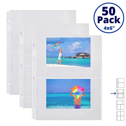 Dunwell Photo Album Refill Pages - (4X6 Horizontal, 50 Pack) For 200 Photos, 3-Ring Binder Photo Pockets, Each Photo Page Holds Four 4 X 6 Pictures, Postcard Sleeves, Archival Photo Sleeves 4X6 #TOP1