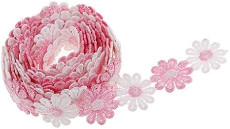 Baoblaze Daisy Lace Trims Decorating Lace Trims for Sewing Craft Projects Embroidered Applique Sewing Craft Wedding Bridal Dress , Pink White, 25mm