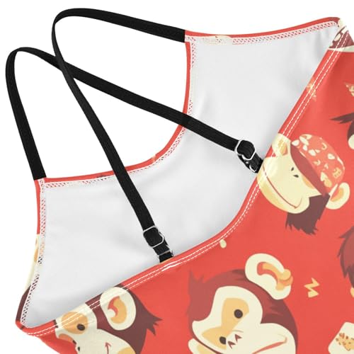 KLL Monkey Red Girls 1-Piece Bathing Suit Summer Swimming Suits with Adjustable Straps Quick Dry4