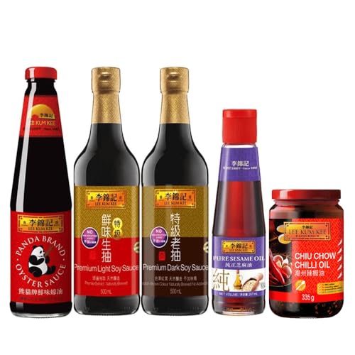 Lee Kum Kee Essential Chinese Cooking Kit - Soy Sauce Sesame Oil Oyster Oil & Chilli Sauce (Set of 5)