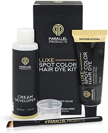 Parallel Products - Luxe Color (Medium Brown) - Cream Hair Dye - 25mL - Tint for Professional Spot Coloring - With Cream Developer, Mixing Dish and Application Brush - Covers Grey Hair - Root Touch Up