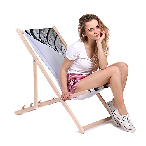 DreamRoots Liegestuhl Klappbar Holz aus Buchenholz, bis 130 kg belastbar, 3-Fach verstellbare Rückenlehne, waschbarer Polyesterbezug