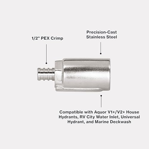 Image of Aquor 1 /2 inch PEX Crimp Stainless Steel Inlet, Pipe Fitting Accessory, Installation Part for Aquor House, RV, and Boat Hydrants