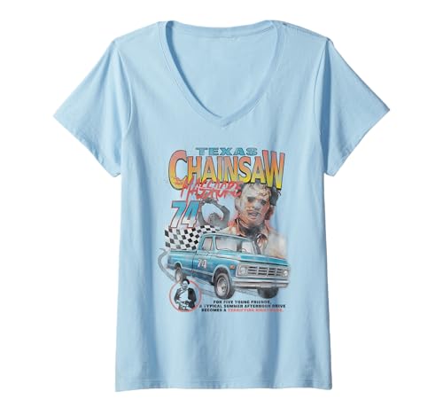 Texas Chainsaw Massacre Women's Pickup Truck Racing '74 Horror V-Neck T-Shirt