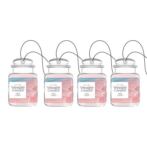 Yankee Candle Car Jar Ultimate Air Freshener, Hanging Car Freshener, Long Lasting Car Fragrance, Pink Sands (Pack of 4)