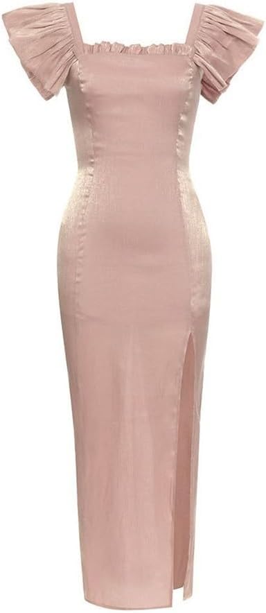 JSEIAJB Halter Silk Side Split Lady Dinner Party Birthday Dresses