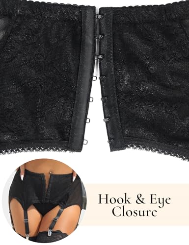 ohyeah Black Plus Size Garter Belt for Thigh Highs Lace Mesh Suspenders Belt with 6 Metal Clip Vintage Garter Belt Lingerie Set for Women 3XL-4XL - Thumbnail 5