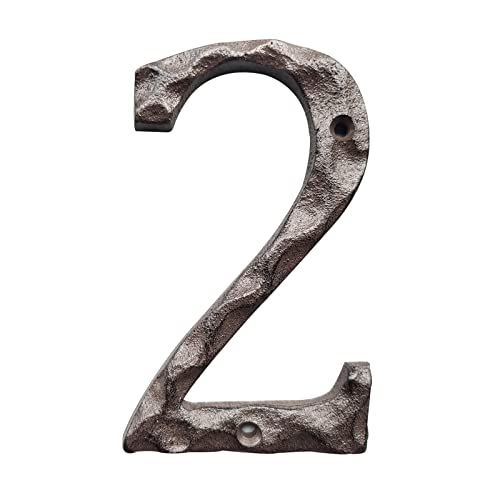 BetLight Cast Iron House Numbers-5 Inch Rustic Address Number- Solid & Heavy Duty/Easy Install with Matching Screws-Number 2