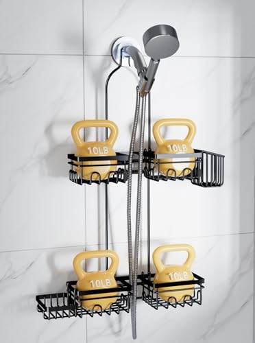 KEGII Shower Caddy Hanging for Handheld Showerheads Rustproof Hanging Shower Organizer with Soap Dish Toothbrush Holder and Hooks Over Showerhead Caddy for Bathroom