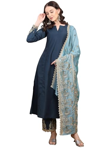 Kurta droite en soie brodée vêtement traditionnel femme palazzo