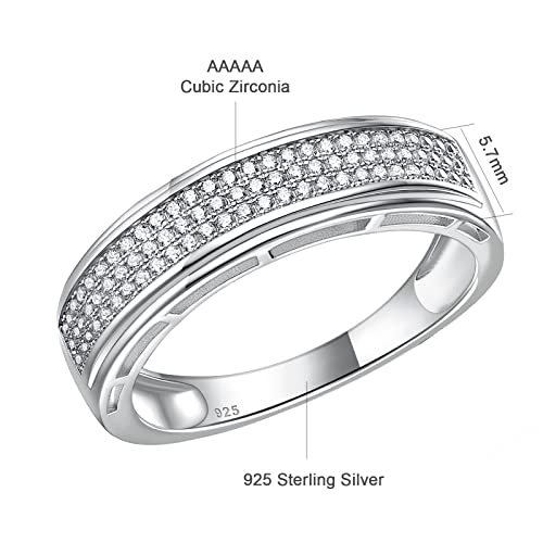 Sweetjew Wedding Rings For Men 925 Sterling Silver Rings Men's Hip Hop Anniversary Wedding Band Gifts For Men Gold Plated 1Ct Micro Pave Cubic Zirconia (White Gold, 10.5) #TOP5