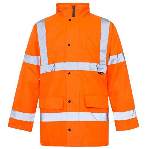 Image of Hi Viz Vis Waterproof Storm Padded Parka Jacket Mens Coat (Orange, Medium)