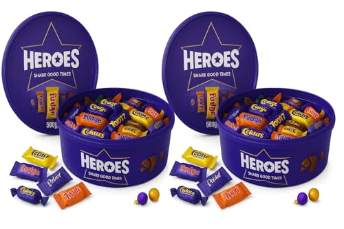 Image of Heroes Chocolate Tub Pack of 2 x 550g Mixed Mini Bars Assortment of Toffee Caramel Fudge Gift Box for Birthday Parties Christmas Celebration by Packaging Solutions
