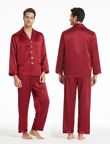 Image of LilySilk 100% Silk Pajamas for Men Soft 19MM Real Mulberry Silk Sleepwear Mens Silk Pajamas Set Lightweight Male Pjs