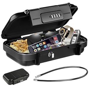 HUANLANG Portable Safe Lock Box with Combination Lock Mini Beach Travel Safe Waterproof Small Lockable Boxs with Removable Wire Rope Combination Lock Box for Dorm,Travel,Beach,Hotel,Car,Home,Office