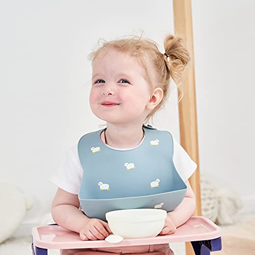Silicone Baby Bibs Set of 2 BPA Free Waterproof Soft Adjustable Bib Easily clean with Food Catcher 6-18 Months4