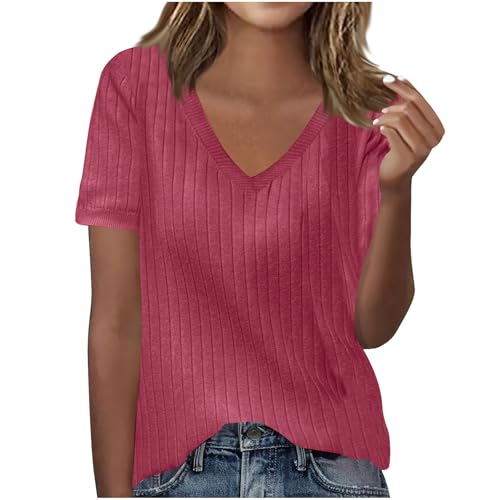 Spring Tops for Women Summer Vacation Short Sleeve Sweaters Fashion Dressy Casual Business V Neck Blouses Shirts