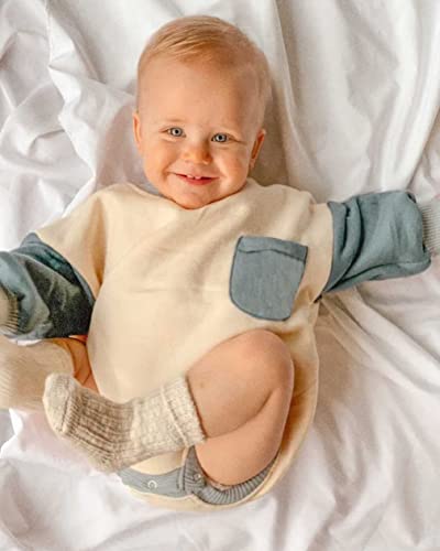 Baby Girl Boy Sweatshirt Romper Hoodie Long Sleeve Pullover Top Color Block Oversized Onesie Shirts Cute Infant Outfits(Hooded Blue, 6-12 Months) #TOP1