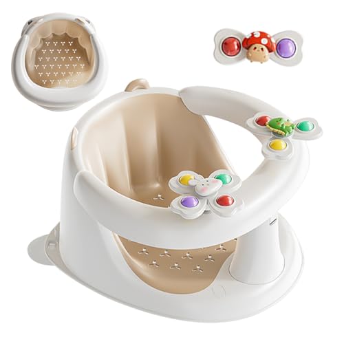 Bath Seat Baby 6+ Months,Toddler Baths Support Seat for Babies Sitting Up, Non SlipBaths Chair with Spin Toys,Toddler Feeding Seats Play and Relaxation,Safe Tub with Suction Cups,Soft Cushion