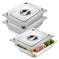 PORFOYO Panier-Set Aus Edelstahl, 3-teilig Gastro Behälter mit Deckel, 32.5x26.5x6.5 cm Edelstahl GN Behälter 1/2 mit Deckel, Panierschalen Set für Catering, Küche, Buffet