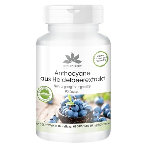 herba direkt - Anthocyane aus Heidelbeerextrakt 25% - 90 Kapseln - vegan | HERBADIREKT by Warnke Vitalstoffe - Deutsche Apothekenqualität