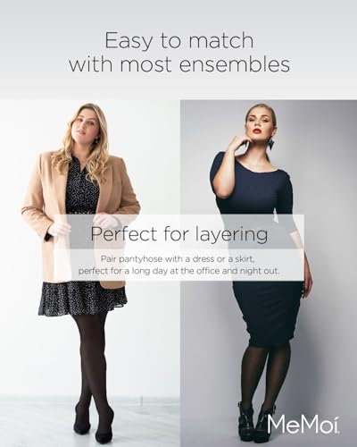 Image of MeMoi Plus Size Curvy Control Top Tights, Comfortable and Lightweight Tummy Control Tights - Sizes 1X-7X