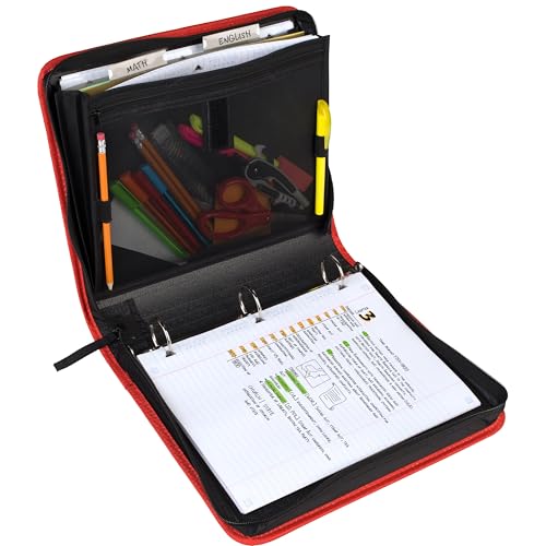 Five Star Zipper Binder, 1-1/2 Inch 3-Ring Binder for School, 3 Pocket Expanding File, 500 Sheet Capacity, Red (72206) - Image 4